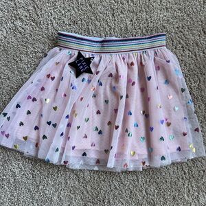 NWT Pixie Lane Pink Tulle Skirt with Metallic Rainbow Hearts
